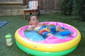 We put especially warm water in the pool this day...