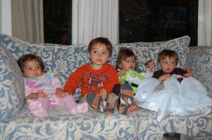 Evan and Sophie with friends Sophia and Lonan on a Saturday night playdate