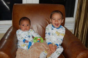 Evan (after haircut) and Max in their matching pj's (Sophie has some too -but was still sleeping this morning)