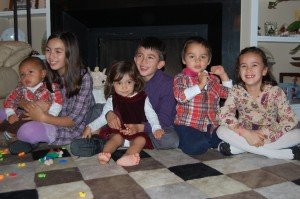 Max, Kendra, Sophie, Dalton, Evan and Maren on Christmas Eve. 